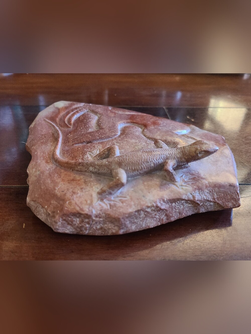 Polished 3D Hand Carved Stone Relief - Peruvian Nazca Monkey & Lizard 6"